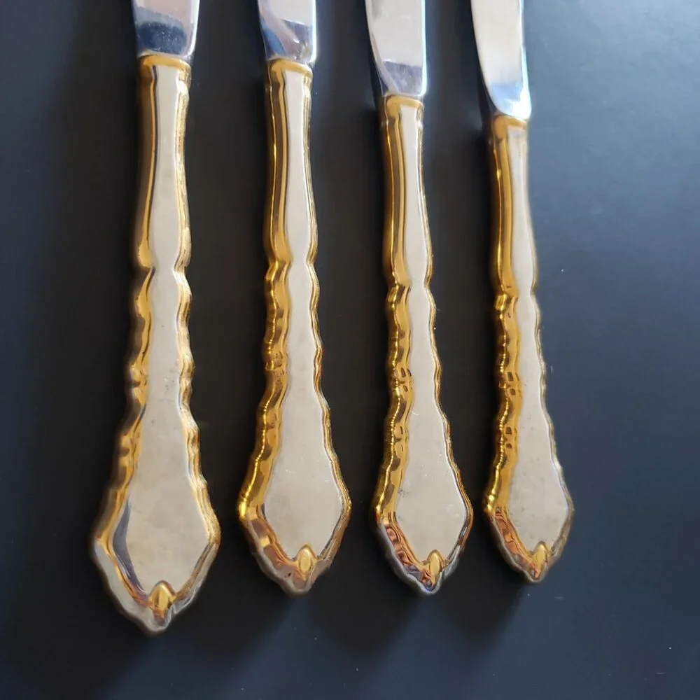 4pc Oneida GOLDEN ROYAL CHIPPENDALE Community Stainless Flatware Dinner Knife 9